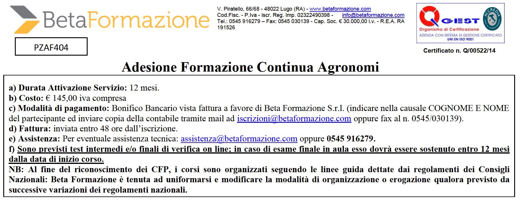 Formazione: stipula della convenzione con BETAFORMAZIONE