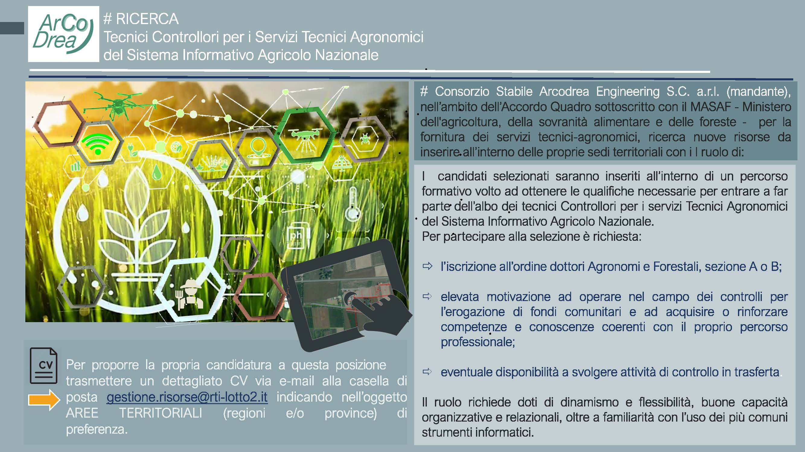 RICERCA Tecnici Controllori per i Servizi Tecnici Agronomici del Sistema Informativo Agricolo Nazionale